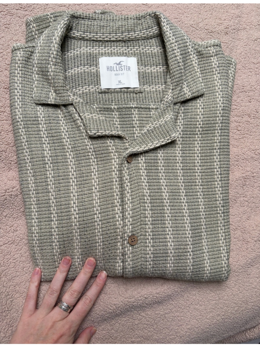 Hollister Sage Green Textured Button-Down Shirt, XL